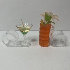 Vintage Clear Plastic Cocktail Glasses Napkin Rings Set Of 2